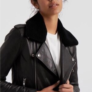 Rebecca Minkoff Black Leather Jacket with Shearling Collar